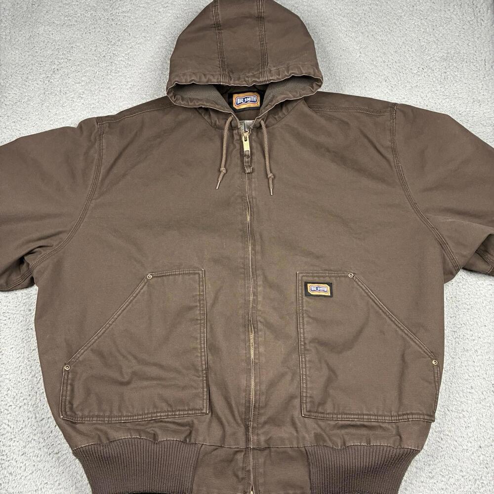 Big Smith Jacket Men’s 3XL Brown Duck Canvas Hooded Work Coat Heavy Lined - Picture 5 of 15